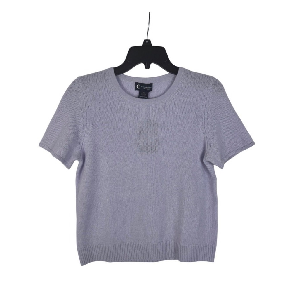 C by Bloomingdale's Cashmere Short Sleeve Sweater Serenity Blue M - Picture 3 of 7